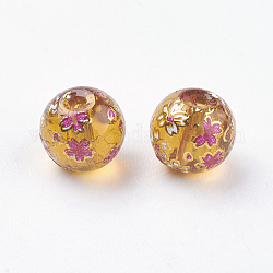 Perle di vetro stampate con fiori, tondo, Perù, 8x7mm, Foro: 1 mm
