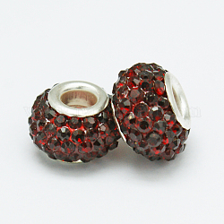 Harz Strass Perlen, mit silberner Farbe Messing-Doppelkerne, Klasse A, Rondell, Siam, 10x7 mm, Bohrung: 2.5 mm