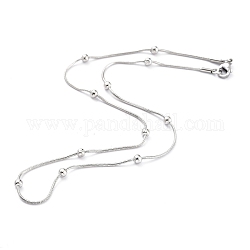 304 Edelstahl runde Schlangenkette Halsketten, mit runden Perlen und Karabinerverschlüsse, Edelstahl Farbe, 16.53 Zoll (42 cm), 1.3 mm