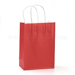Sacchetti di carta kraft di colore puro, sacchetti regalo, buste della spesa, con manici in spago di carta, rettangolo, rosso, 21x15x8cm