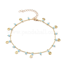 Bracelets de cheville à breloque vortex en laiton, avec des perles de verre et des gourmettes, lumière bleu ciel, or, 9-5/8 pouce (24.4 cm)