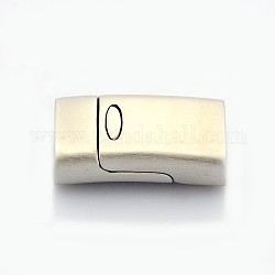 Rectangle 304 Stainless Steel Matte Magnetic Necklace Clasps, with Glue-in Ends, Stainless Steel Color, 28x15.5x8.5mm, Hole: 6x13.5mm