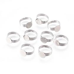 Componentes de anillos de dedo de 304 acero inoxidable ajustables, fornituras base de anillo almohadilla, plano y redondo, color acero inoxidable, Bandeja: 10 mm, 17mm