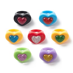 Anillo de dedo de corazón de resina 3d, anillo ancho acrílico para mujer niña, color mezclado, nosotros tamaño 7 1/4 (17.5 mm)