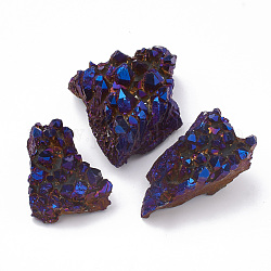 Electroplate Natural Druzy Quartz Crystal Decorations, Random Shape, Purple Plated, 70~116x40~100x30~58mm