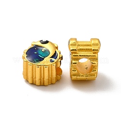 Rack Plating Alloy Enamel European Beads, Large Hole Beads, Cadmium Free & Lead Free, Matte Gold Color, Flat Round with Dolphin, Prussian Blue, 10.5x10x8mm, Hole: 4mm