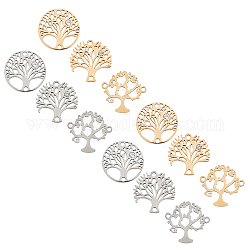 Unicraftale 3 styles 12pcs pendentifs arbre de vie breloques en métal hypoallergénique pendentif à breloques en acier inoxydable avec zircone cubique pour la fabrication de bijoux de bricolage couleur or et acier inoxydable