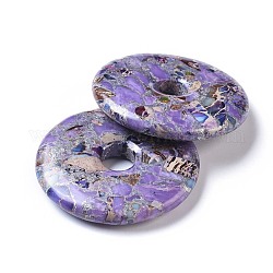 Synthetic Silver Line and Regalite/Imperial Jasper/Sea Sediment Jasper Big Pendants, Donut/Pi Disc, Purple, Donut Width: 20mm, 50x8mm, Hole: 10mm