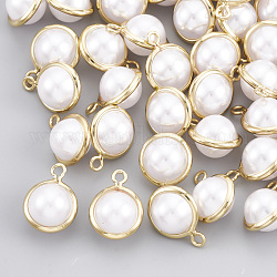 ABS Kunststoff Nachahmung Perlen Charms, mit Messingdraht, Runde, echtes 18k vergoldet, 11.5x8.5x7 mm, Bohrung: 1.2 mm