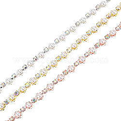 Nbeads 6 iarde 3 colori ab catene a tazza con strass di colore, catene di strass in lega con perla in plastica abs, colore misto, 4.5~7.5x4~5mm, 2 yard / colore
