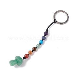7 porte-clés en perles de pierres précieuses chakra, porte-clés à breloque champignon aventurine verte naturelle pour femmes hommes suspendus breloques de sac de voiture, 13.3 cm