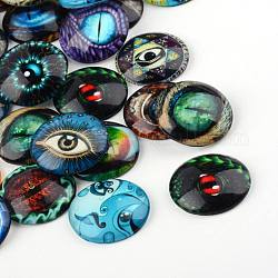 Glass Cabochons, Eye Pattern, Half Round/Dome, Mixed Color, 25x6mm
