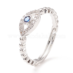 Verstellbarer Ring mit Zirkonia-Pferdeauge, Messingschmuck für Damen, cadmiumfrei und bleifrei, Platin Farbe, Innendurchmesser: 16.5~22 mm