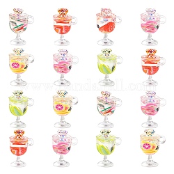 60Pcs 6 Colors Transparent Resin Pendants, with Plastic Goblet, Imitation Drink, Fuit Filling & AB Color Bear inside, Mixed Color, 19.5x15x12mm, Hole: 2.5mm, 10pcs/color