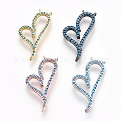 Brass Micro Pave Cubic Zirconia Pendants, Lead Free & Cadmium Free & Nickel Free
, Long-Lasting Plated, Heart, Mixed Color, 24x10.5x2mm, Hole: 0.8mm