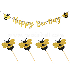 Ein handmaker papier geburtstagsfeier hängende dekorationsbanner, Bienen, Gelb, 113x60x2.5 mm