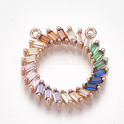 Ciondoli di zirconi in ottone, anello, colorato, oro roso, 21x20.5x3mm, Foro: 1.2 mm