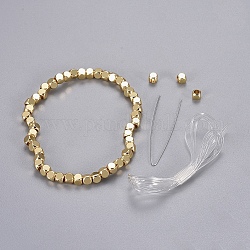 Perles en laiton stretch bracelets, cube, boite d'emballage, or, 2-1/8 pouce (5.3 cm)