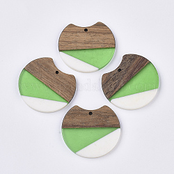 Colgantes de resina y madera de nogal, brecha plana redonda, verde, 33~34x37x3~4mm, agujero: 1.8~2 mm