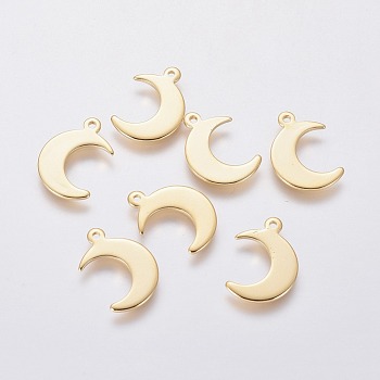 Pendentifs en 201 acier inoxydable, lune, or, 16x11x0.9mm, Trou: 1mm