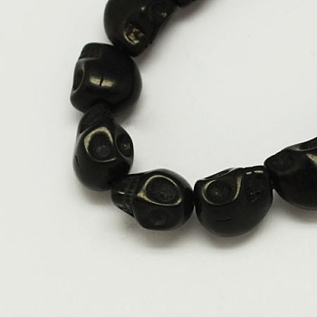 Synthetical Turquoise Beads Strands, Dyed, Skull, for Halloween, Black, 15x12x14mm, Hole: 1.5mm, about 22pcs/strand
