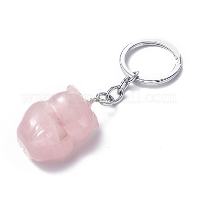 Брелки с подвесками из натурального розового кварца KEYC-P011-01P-05-1