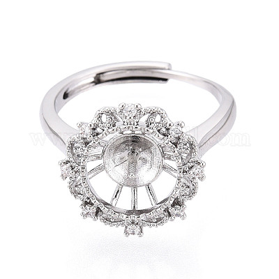 В форме цветка латунный микропаве прозрачный кубический цирконий регулируемые настройки кольца KK-T076-45P-1