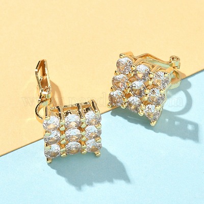 Серьги-клипсы из латунного микро-паве с прозрачными фианитами EJEW-A132-02C-G-1