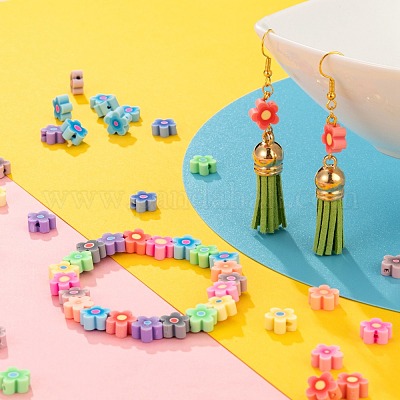 300 шт. 10 вида цветов ручной работы из полимерной глины с цветочным принтом CLAY-LS0001-08-1