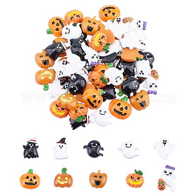 樹脂カボション ハロウィン用 ゴースト＆パンプキンランプ ミックス