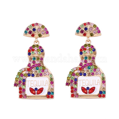 Серьги-гвоздики с подвесками из цинкового сплава со стразами FS-WG8FD93-07-1