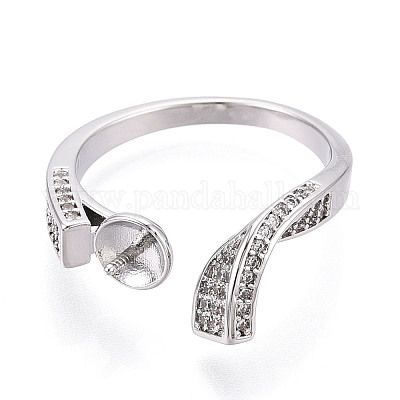 Оправы для колец-манжет из латуни с микропаве из прозрачного кубического циркония KK-T076-53P-1