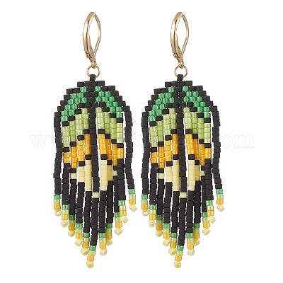 Серьги-подвески из стеклянных бусин ручной работы EJEW-MZ00561-02-1