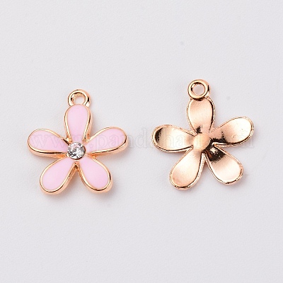 亜鉛合金エナメルフラワーペンダント クリスタルラインストーン付き