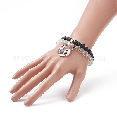 2шт 2 цветных стеклянных круглых эластичных браслета из бисера BJEW-JB09092-01-1