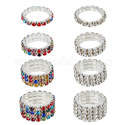 Fibloom 8 pz 8 catene da tennis con strass in stile set di anelli elasticizzati per donna all ingrosso It.Pandahall