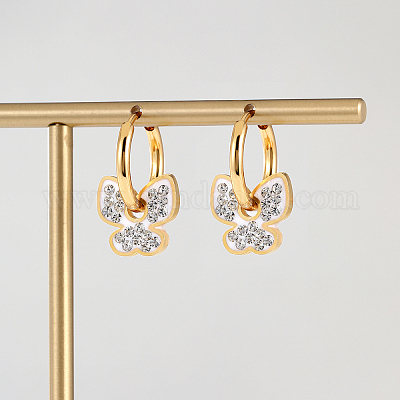 Серьги-кольца в форме бабочек со стразами из нержавеющей стали 201 BU9649-1