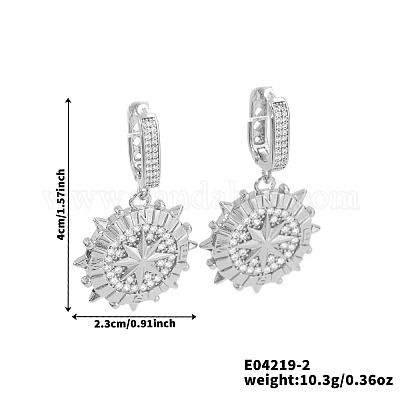 Латунные прозрачные кубические цирконии плоские круглые серьги-кольца со звездой JU6465-2-1
