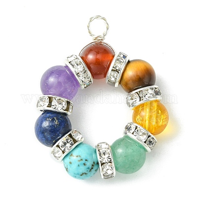 Подвески из медной проволоки с драгоценными камнями чакра PALLOY-TA00065-01-1