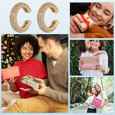 C-образные латунные серьги-каффы с микропаве из кубического циркония EJEW-WH0519-27B-1