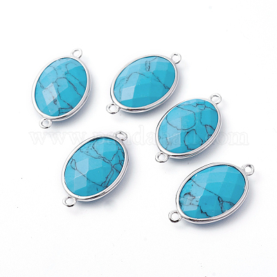 Соединители звеньев из синтетической бирюзы из латуни платинового цвета G-F339-B02-1