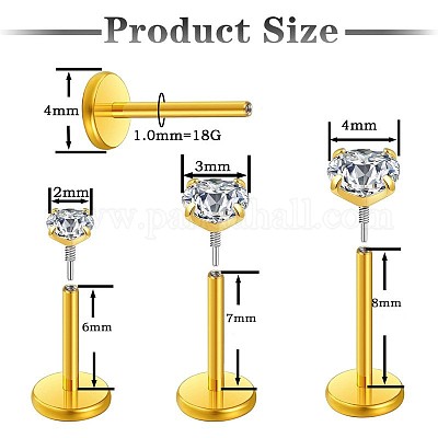 Плоские круглые лабреты из хирургической нержавеющей стали 316L с внутренней резьбой и прозрачным кубическим цирконием FS-WG7B90D-06-1