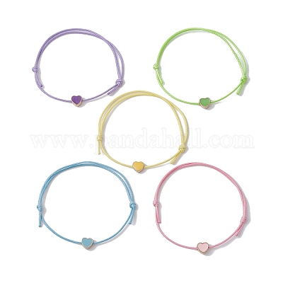 Браслет из сплава эмали и плетеных бусин в форме сердца BJEW-JB09737-06-1