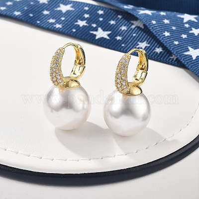 Латунные серьги-кольца из прозрачного кубического циркония EJEW-R016-03G-1