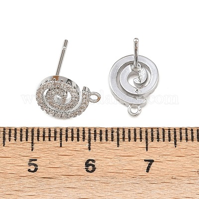 Фурнитура для сережек-гвоздиков в форме спирали с микропаве из прозрачного кубического циркония из латуни KK-Z133-02P-01-1