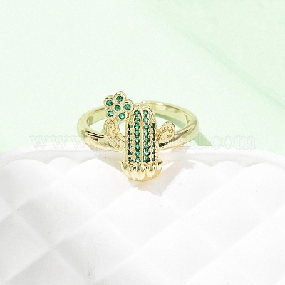 Регулируемые латунные кольца-манжеты с микропаве из кубического циркония для женщин&nbsp;LS-RJEW-B138-02G-1