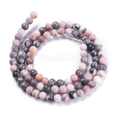 Натуральный розовый зебра яшма бисер прядь G-K410-04-4mm-1