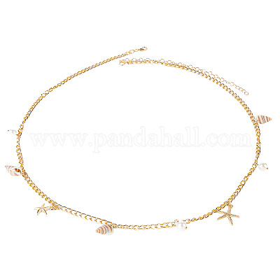 Богемные ремни с кисточками из натуральной ракушки и пластиковой имитации жемчуга&nbsp;AJEW-CY0001-06B-1