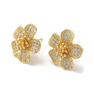 Серьги-гвоздики из латуни с прозрачным фианитом EJEW-U012-03G-1