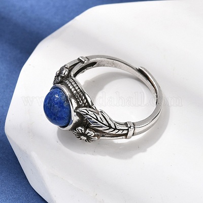 天然ラピスラズリ指輪 真鍮製リング アンティークシルバー 11mm 内径